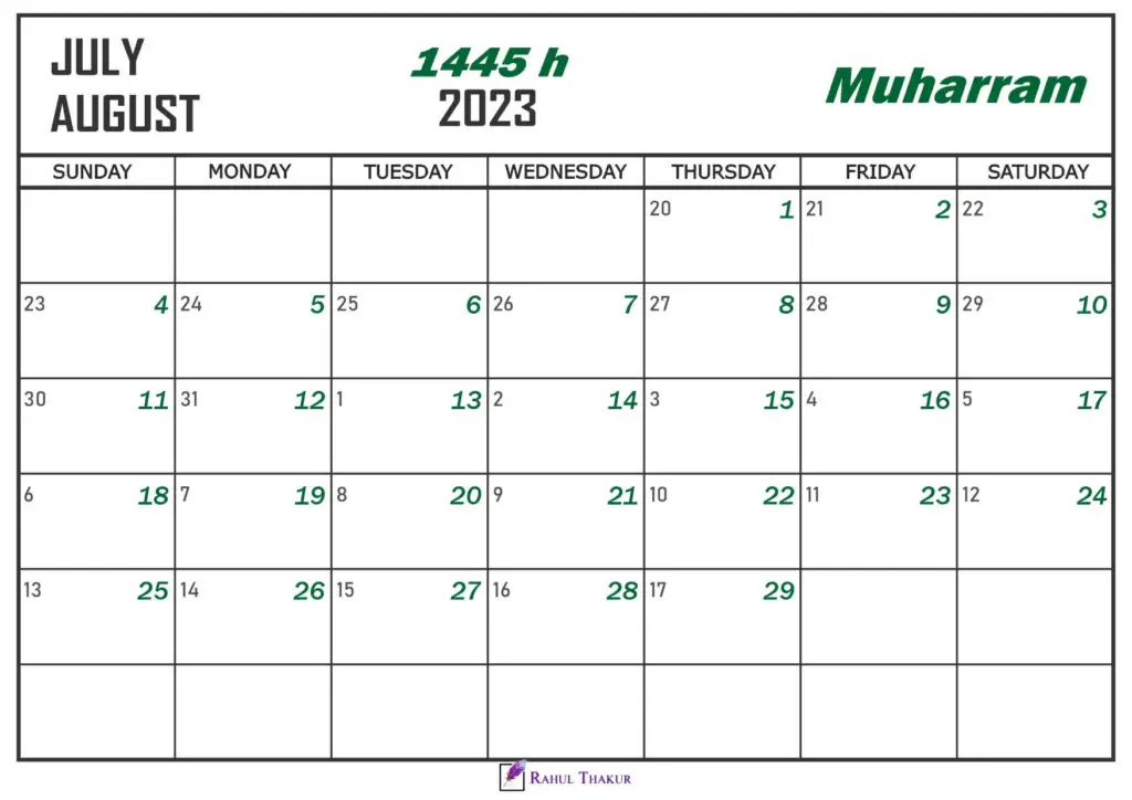 Muharram 1445 Islamic Calendar