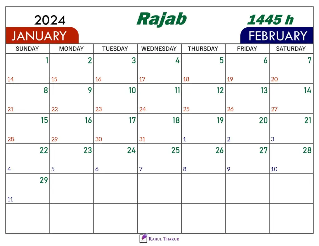 Rajab 1445 Calendar 1