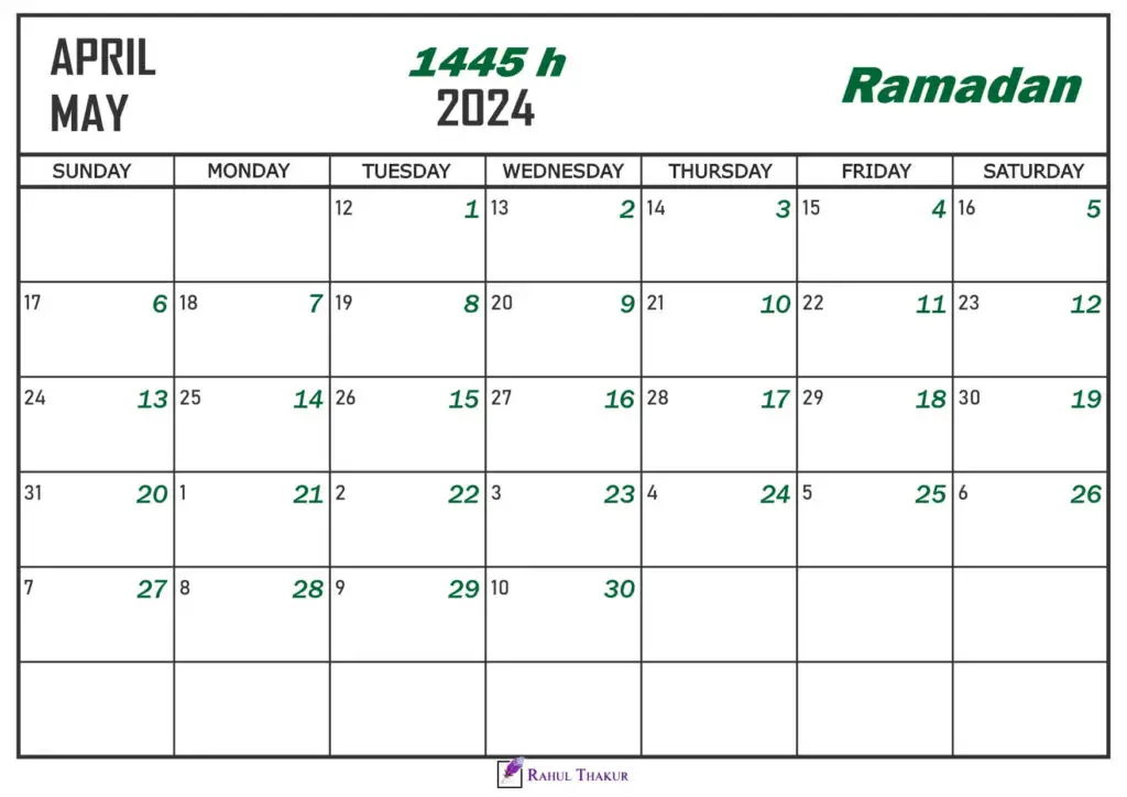 Ramadan 1445 Islamic Calendar