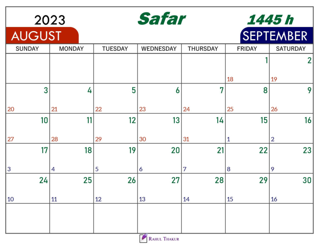 Safar 1445 Calendar 1