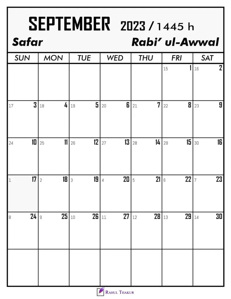 September 2023 Calendar With Hijri Dates