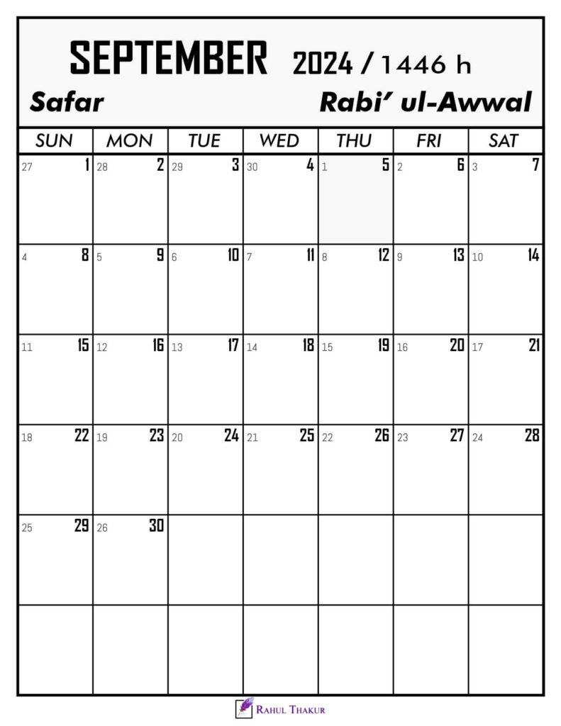 September 2024 Calendar With Hijri Dates