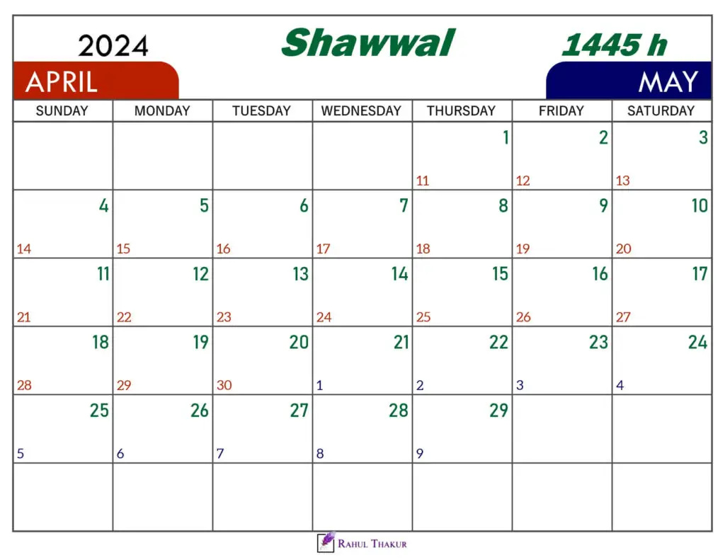 Shawwal 1445 Calendar 1