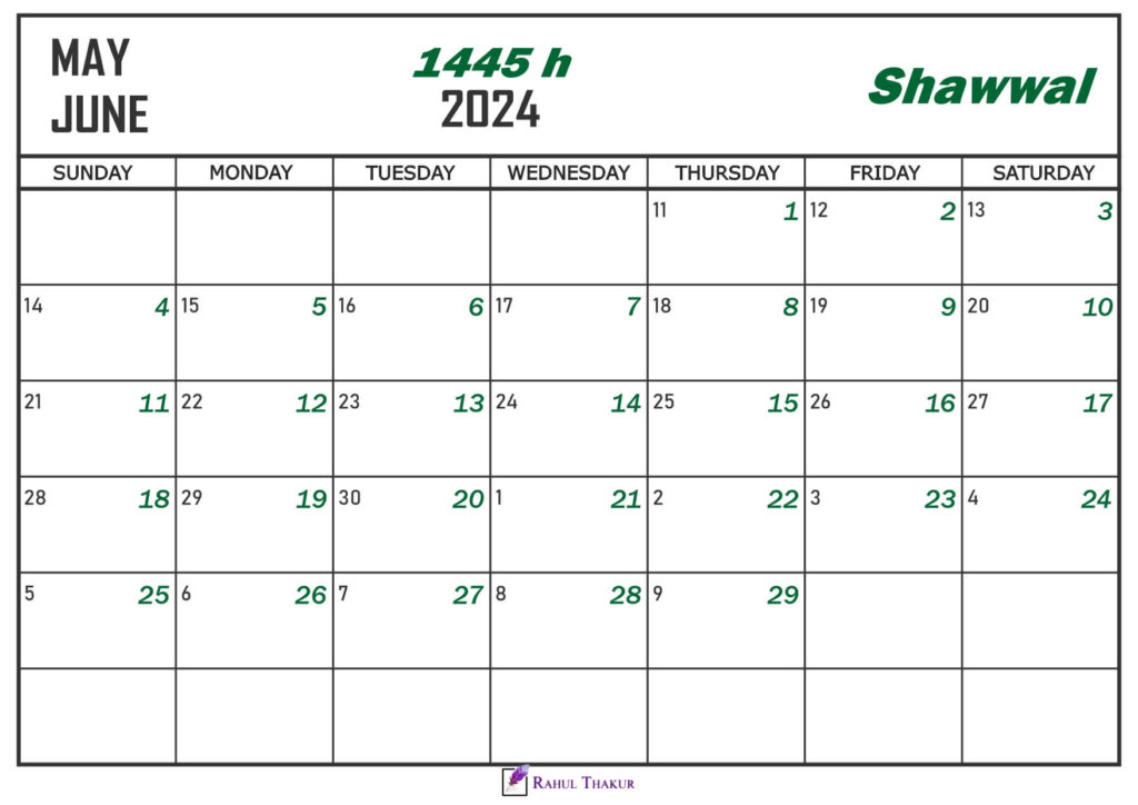 Shawwal 1445 Islamic Calendar