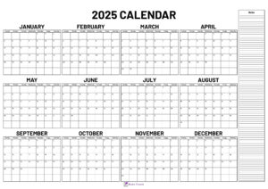 2025 Yearly Calendar With Notes