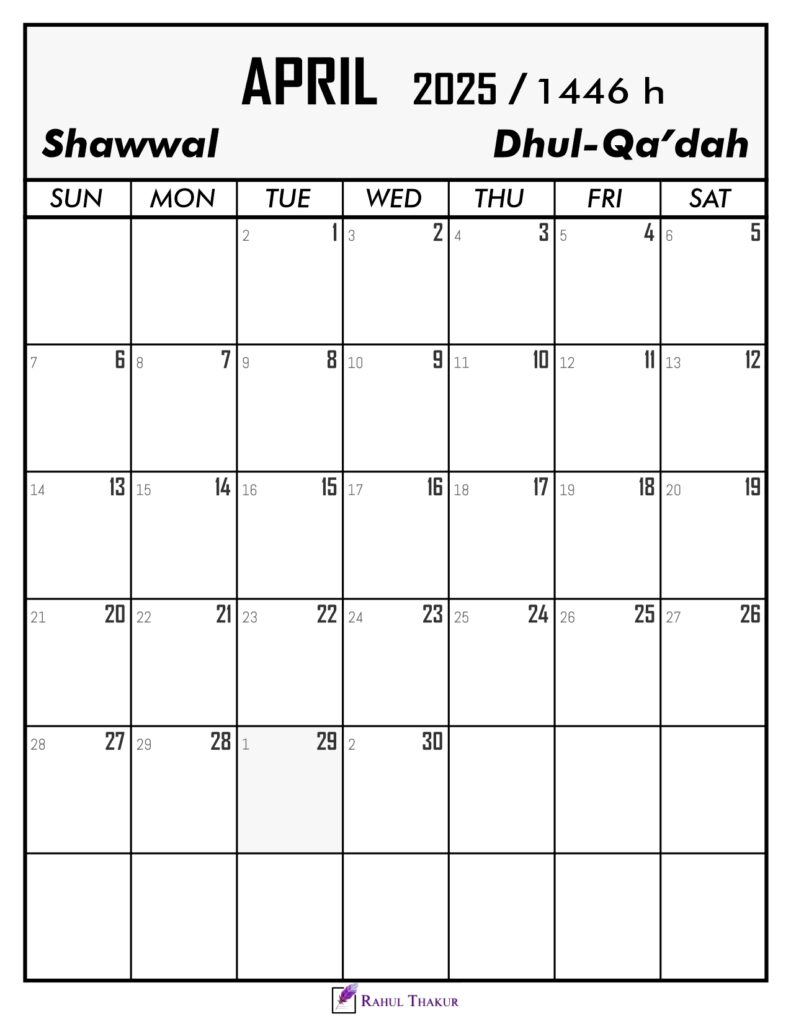 April 2025 Calendar With Hijri Dates
