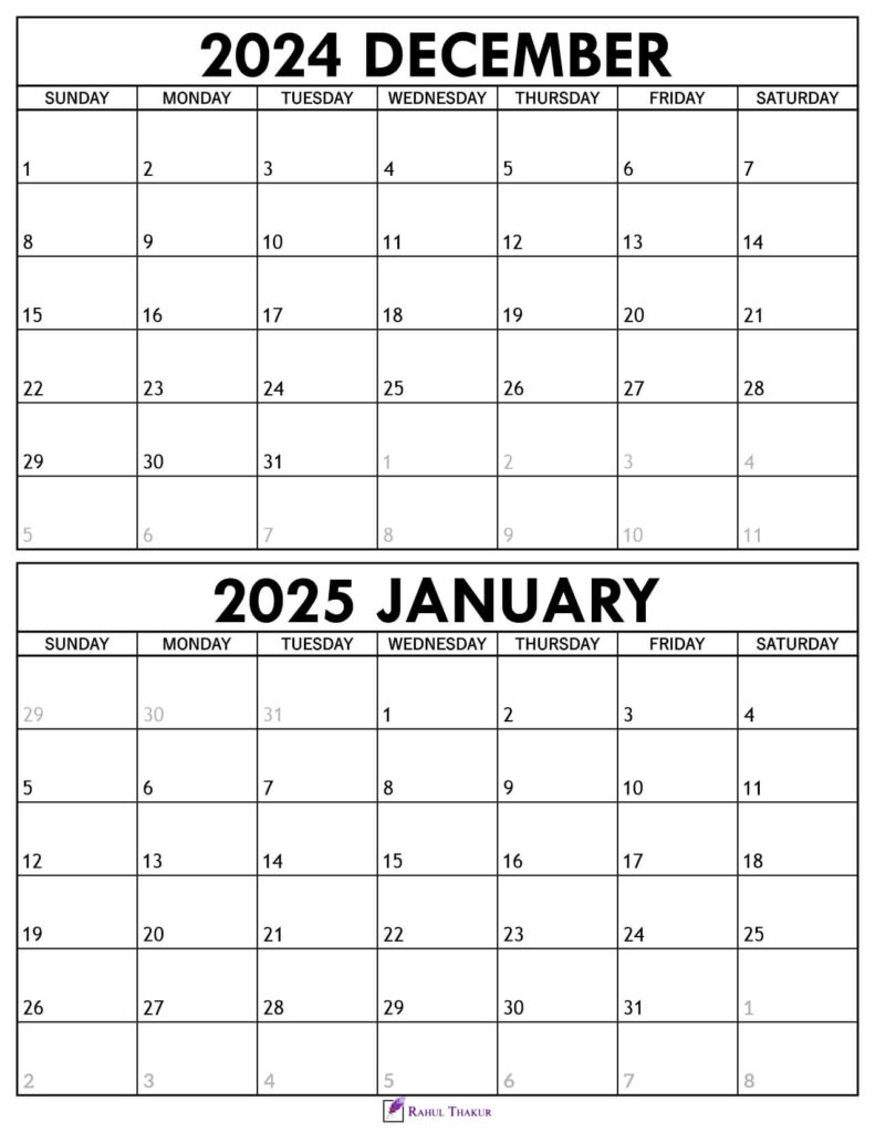 December 2024 January 2025 Calendar