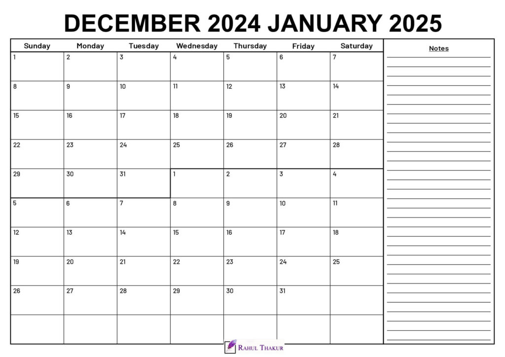 December 2024 January 2025 Calendar With Notes