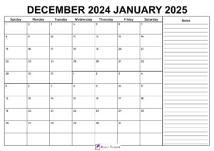 December 2024 January 2025 Calendar With Notes