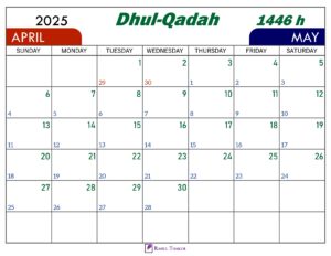 Dhul Qadah 1446 Calendar