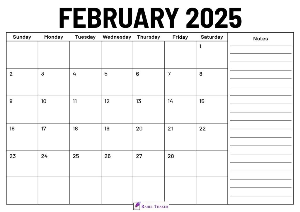 February 2025 Calendar With Notes