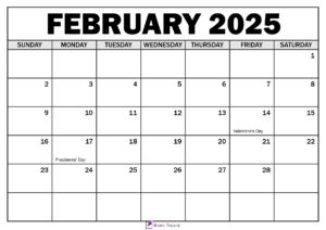 February 2025 Calendar with Holidays