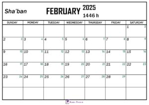 February 2025 Hijri Calendar