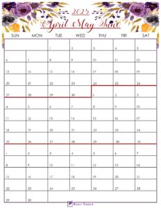 Floral April to June 2025 Calendar