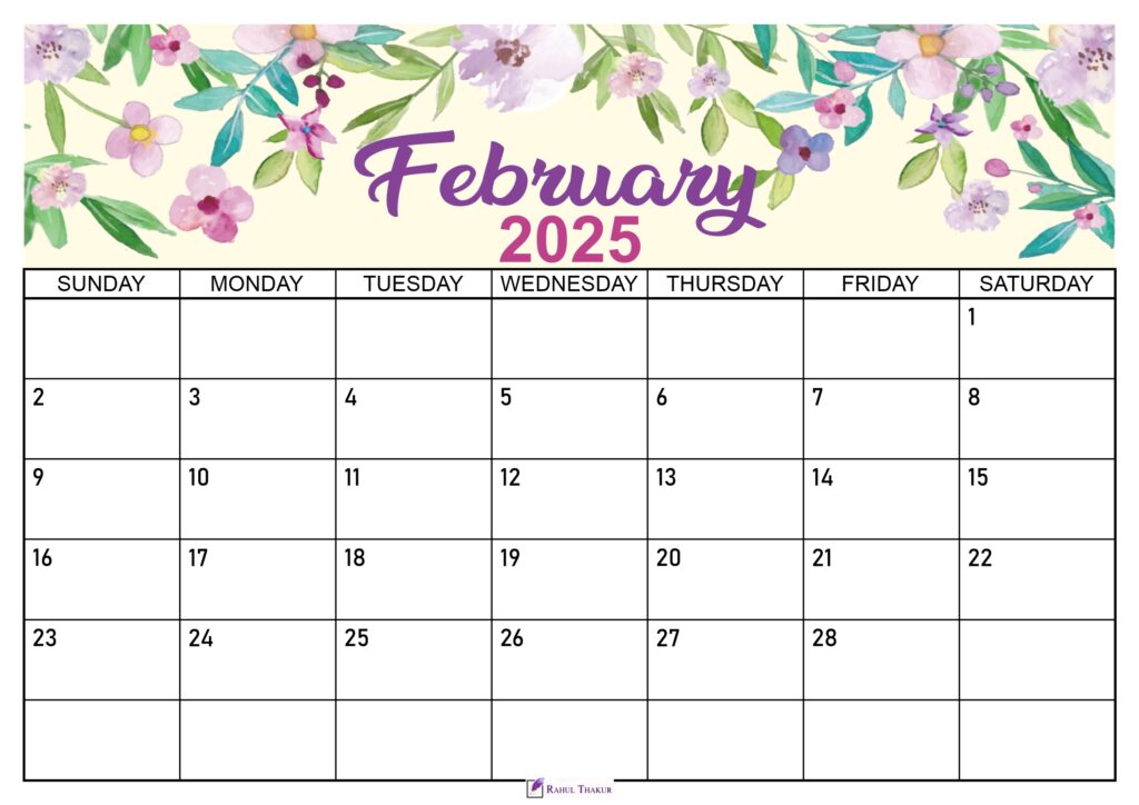 Floral February 2025 Calendar