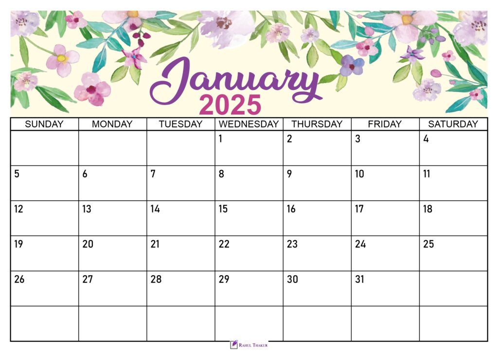 Floral January 2025 Calendar