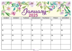 Floral January 2025 Calendar