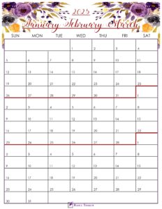 Floral January to March 2025 Calendar