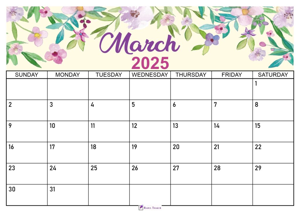 Floral March 2025 Calendar