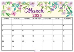 Floral March 2025 Calendar