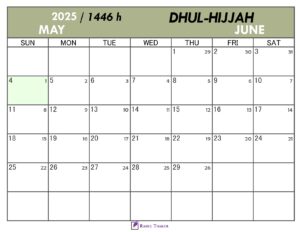 Hijri Calendar for Dhul Hijjah 1446