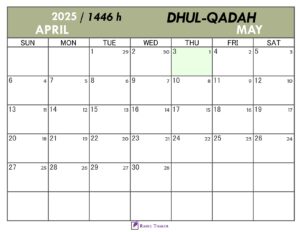 Hijri Calendar for Dhul Qadah 1446