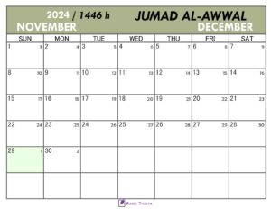 Hijri Calendar for Jumad al-Awwal 1446