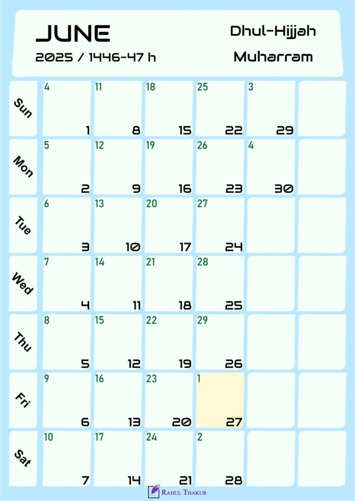 Hijri Calendar for June 2025