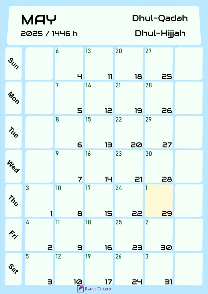 Hijri Calendar for May 2025