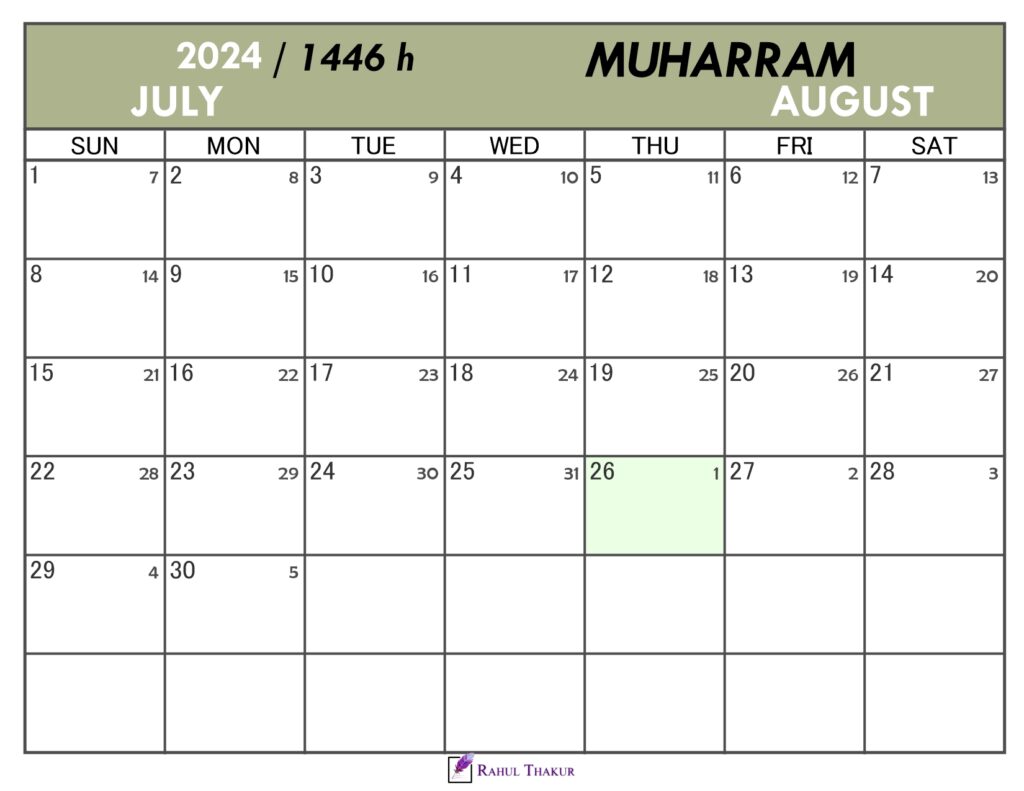 Hijri Calendar for Muharram 1446