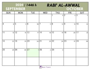 Hijri Calendar for Rabi al-Awwal 1446