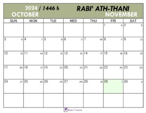 Hijri Calendar for Rabi ath-Thani 1446