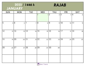 Hijri Calendar for Rajab 1446