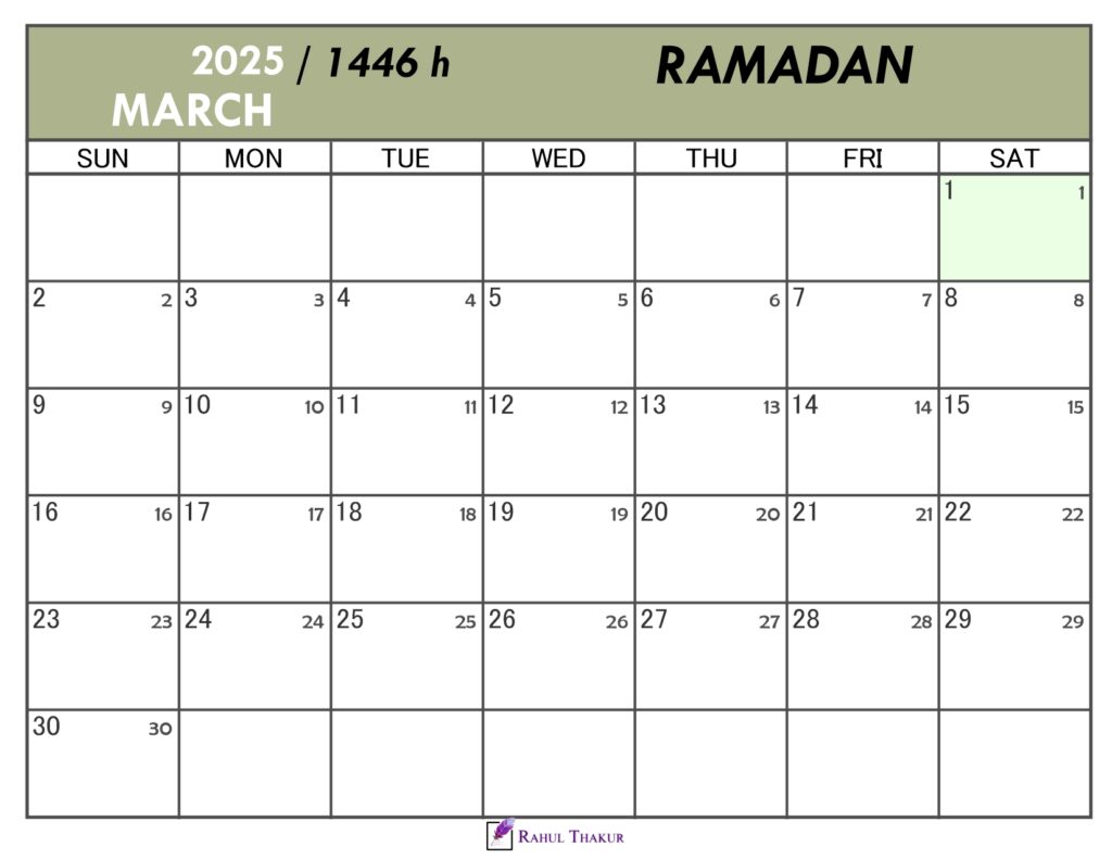 Hijri Calendar for Ramadan 1446