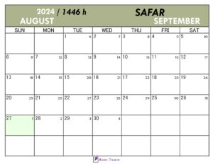 Hijri Calendar for Safar 1446