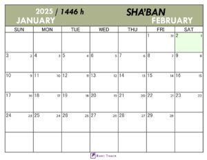 Hijri Calendar for Shaban 1446