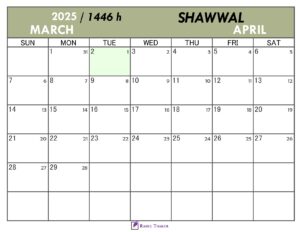Hijri Calendar for Shawwal 1446