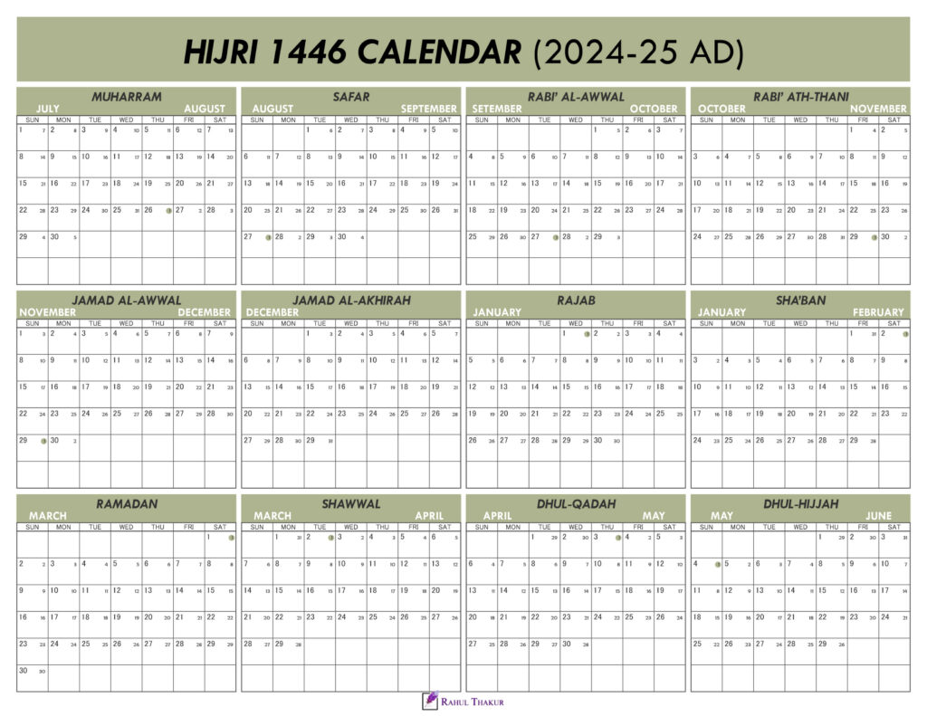 Islamic Calendar 1446 with Gregorian Dates