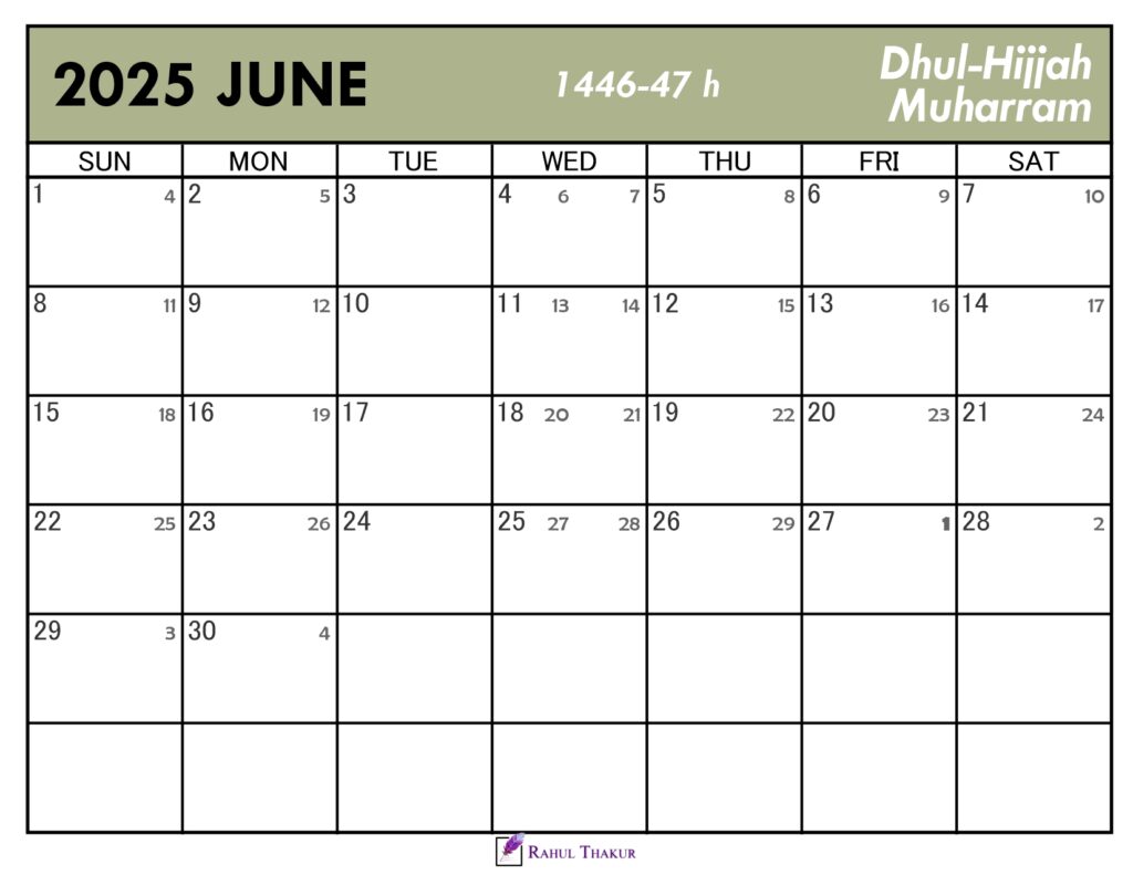 Islamic Calendar for June 2025
