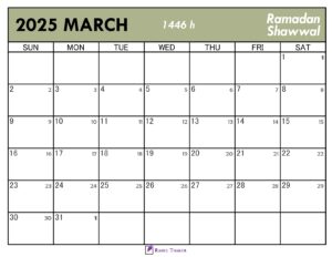 Islamic Calendar for March 2025