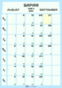 Islamic Calendar for Safar 1446