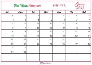 Islamic Hijri Calendar for June 2025