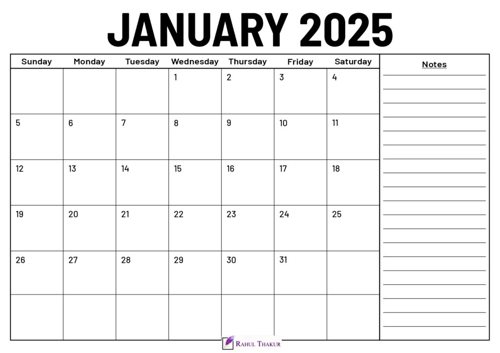 January 2025 Calendar With Notes