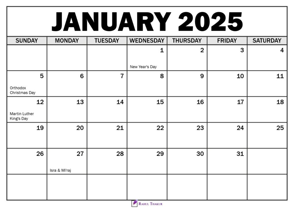 January 2025 Calendar with Holidays