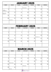 January to March 2025 Calendar with Holidays