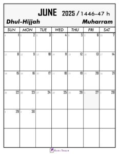 June 2025 Calendar With Hijri Dates