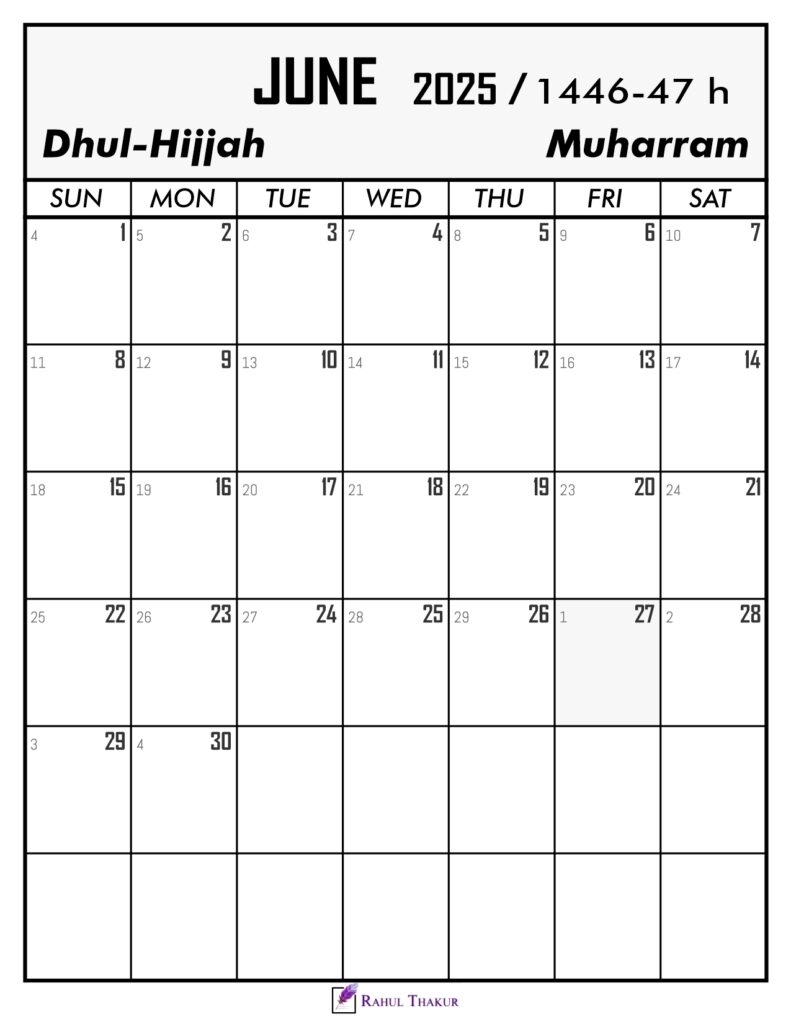 June 2025 Calendar With Hijri Dates