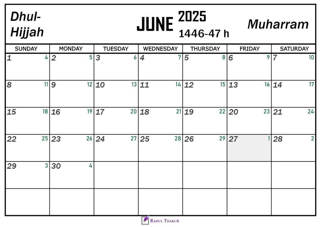 June 2025 Hijri Calendar