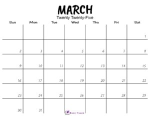 March 2025 Calendar Printable