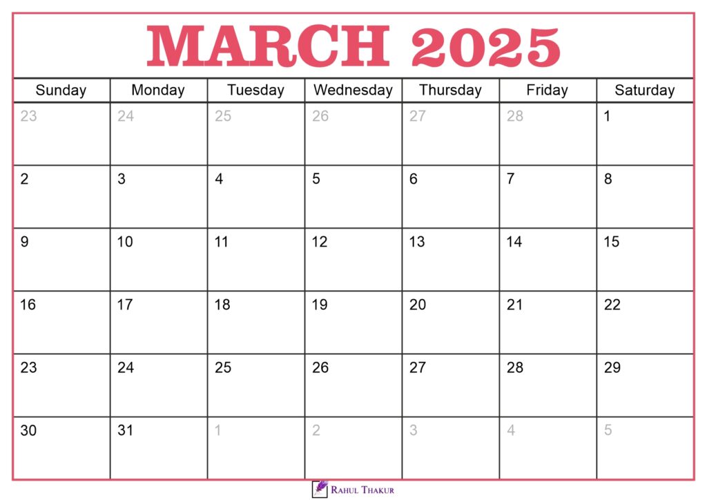 March 2025 Calendar Template